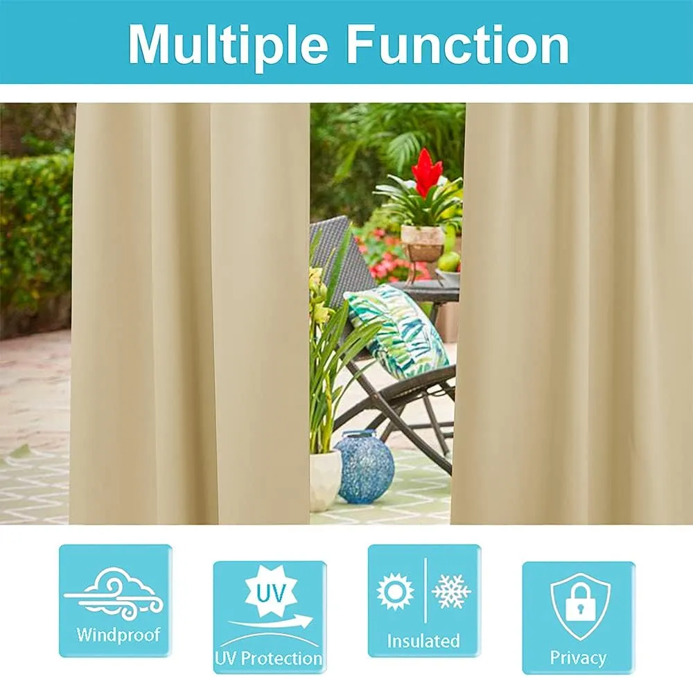 RYB HOME Patio Curtains Outdoor Canvas Curtain, Summer Heat UV Shade Blind for Gazebo Outdoor Dining Area Pavilion Decor, 100 inch Width x 108 inch Length, 1 Panel, Biscotti Beige
