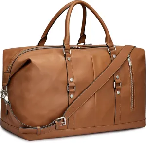 S-ZONE Genuine Leather Women Travel Duffle Weekender Overnight Weekend Carry on Shoulder Tote Bag