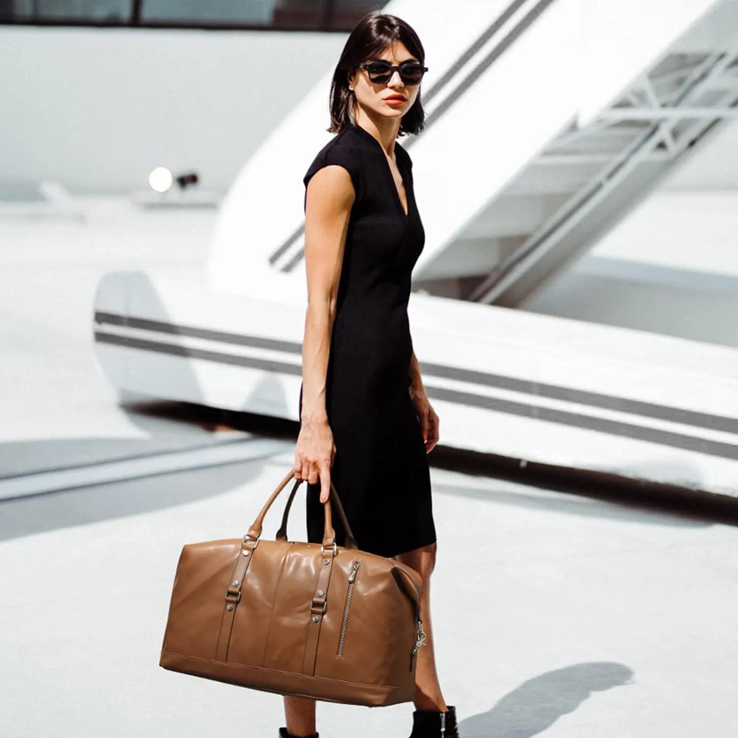 S-ZONE Genuine Leather Women Travel Duffle Weekender Overnight Weekend Carry on Shoulder Tote Bag