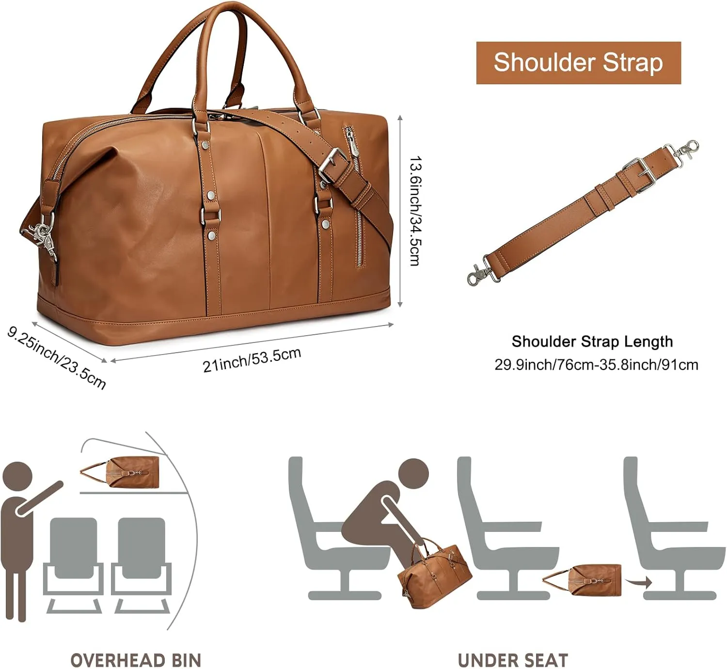 S-ZONE Genuine Leather Women Travel Duffle Weekender Overnight Weekend Carry on Shoulder Tote Bag