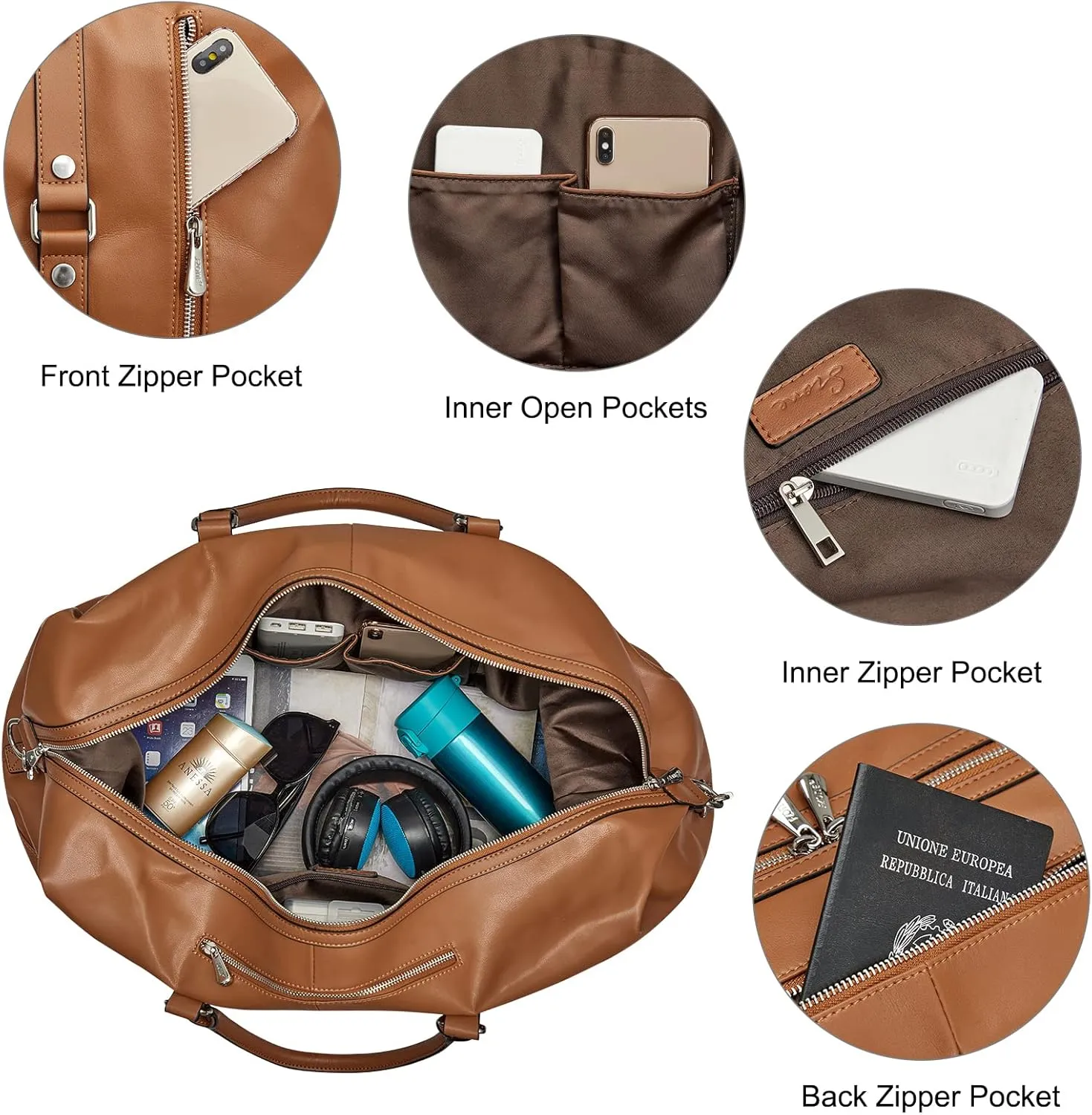 S-ZONE Genuine Leather Women Travel Duffle Weekender Overnight Weekend Carry on Shoulder Tote Bag