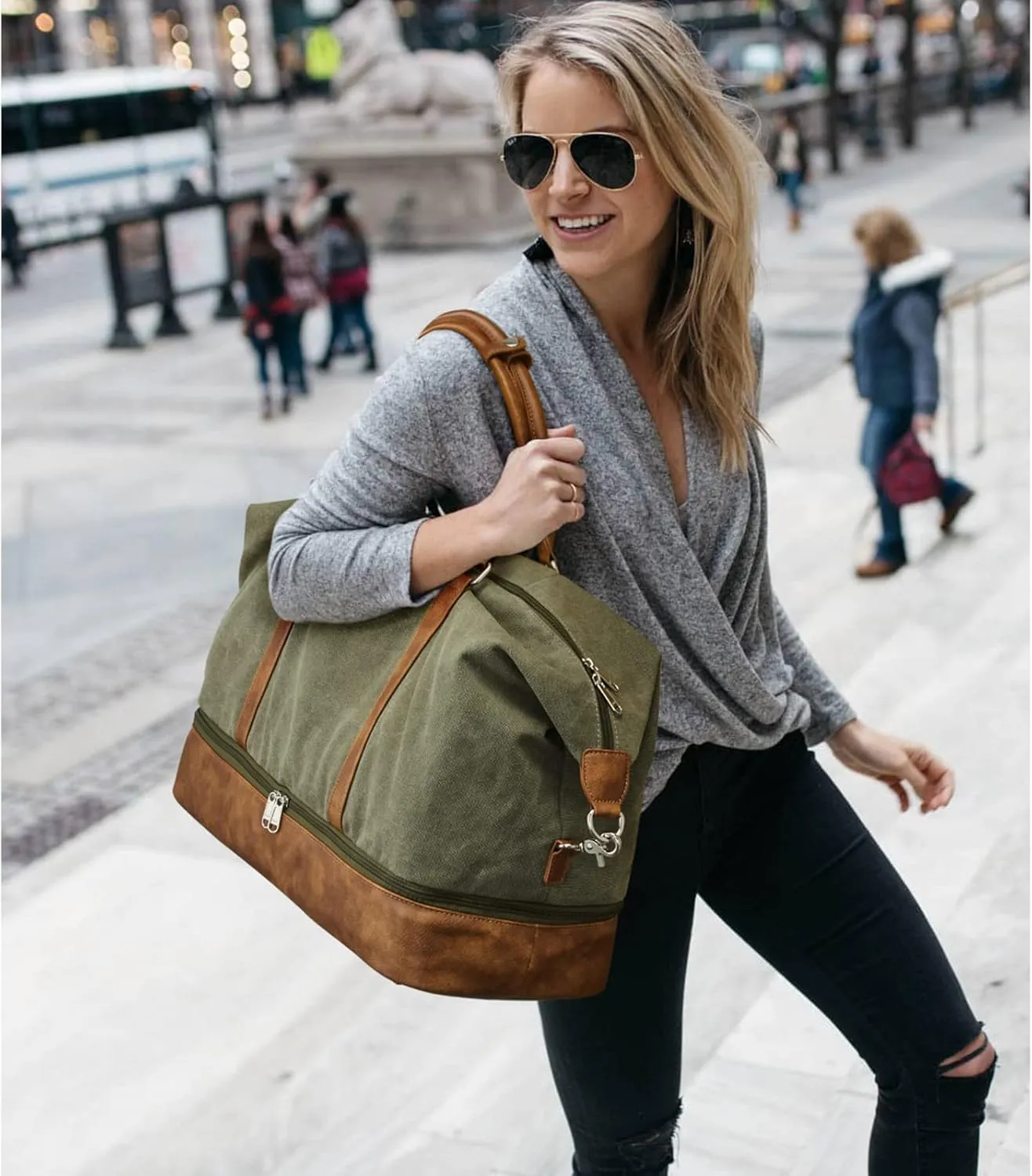 S-ZONE Weekender Bags for Women and Men Travel Duffel Bags with Shoe Compartment Overnight Carry on Duffle Tote Bag
