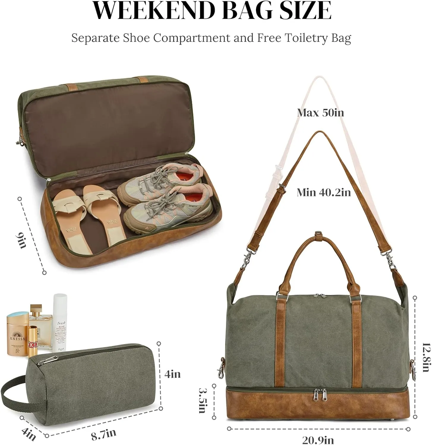 S-ZONE Weekender Bags for Women and Men Travel Duffel Bags with Shoe Compartment Overnight Carry on Duffle Tote Bag