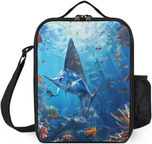 Sailfish Coral Reefs Portable Lunch Bag Shoulder Bag Insulated Lunch Box Holder Tote Handbag For Work Office Travel