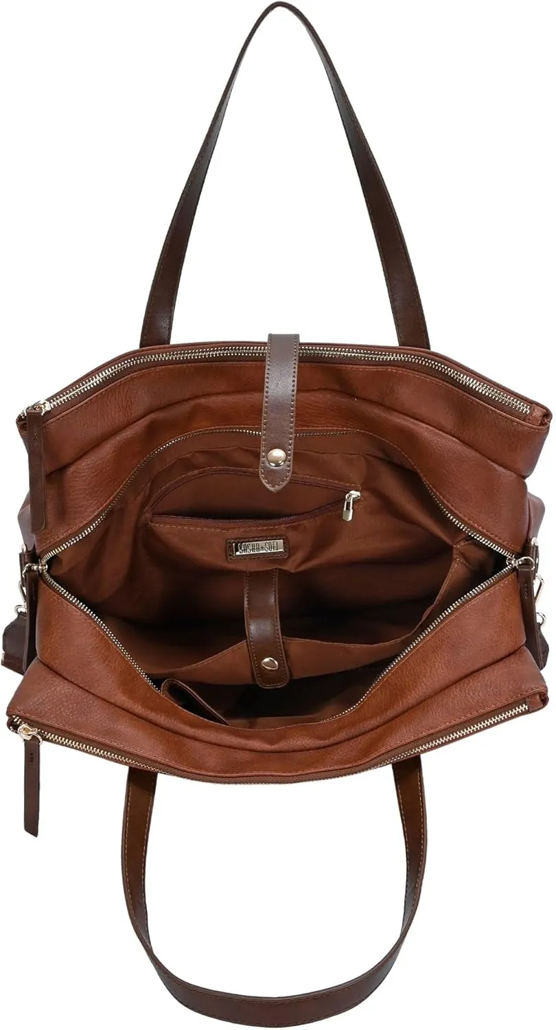Sasha   Sofi Heather Tote | Triple Compartment Tote Bag for Women | Vegan Leather bag with crossbody strap |