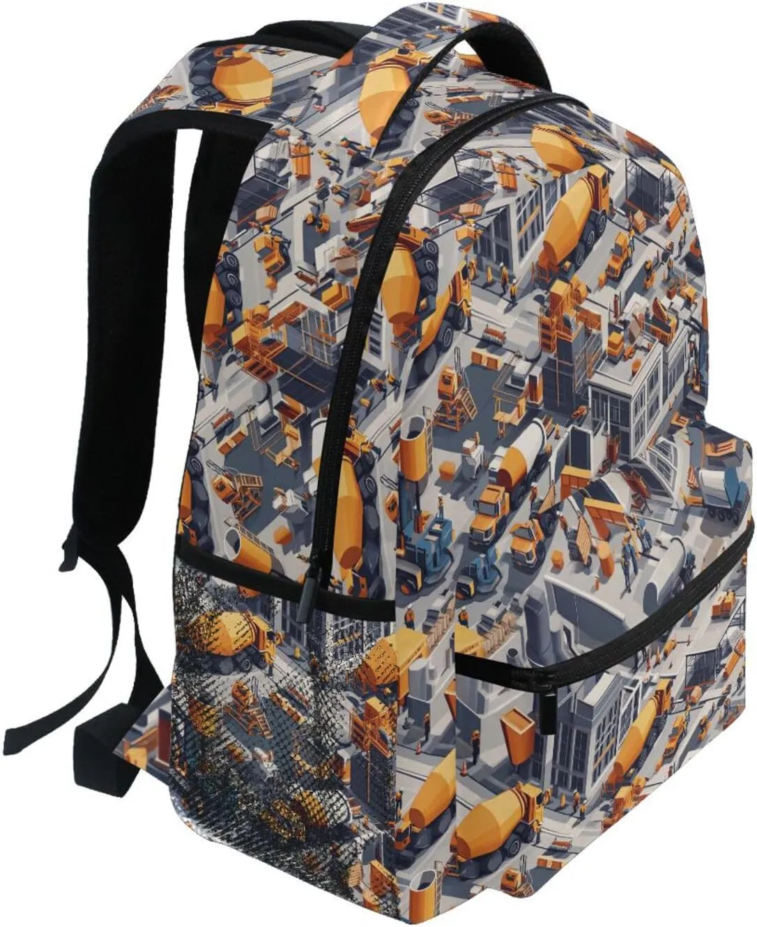 School Backpack for Men Women Waterproof Business Work Bag with Chest Strap Gift Men & Women Construction Scene Concrete Mixer Truck