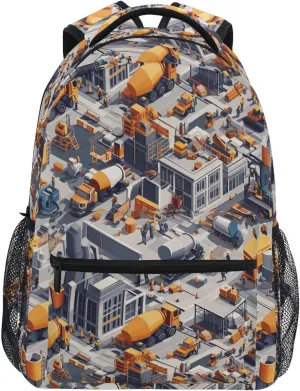 School Backpack for Men Women Waterproof Business Work Bag with Chest Strap Gift Men & Women Construction Scene Concrete Mixer Truck