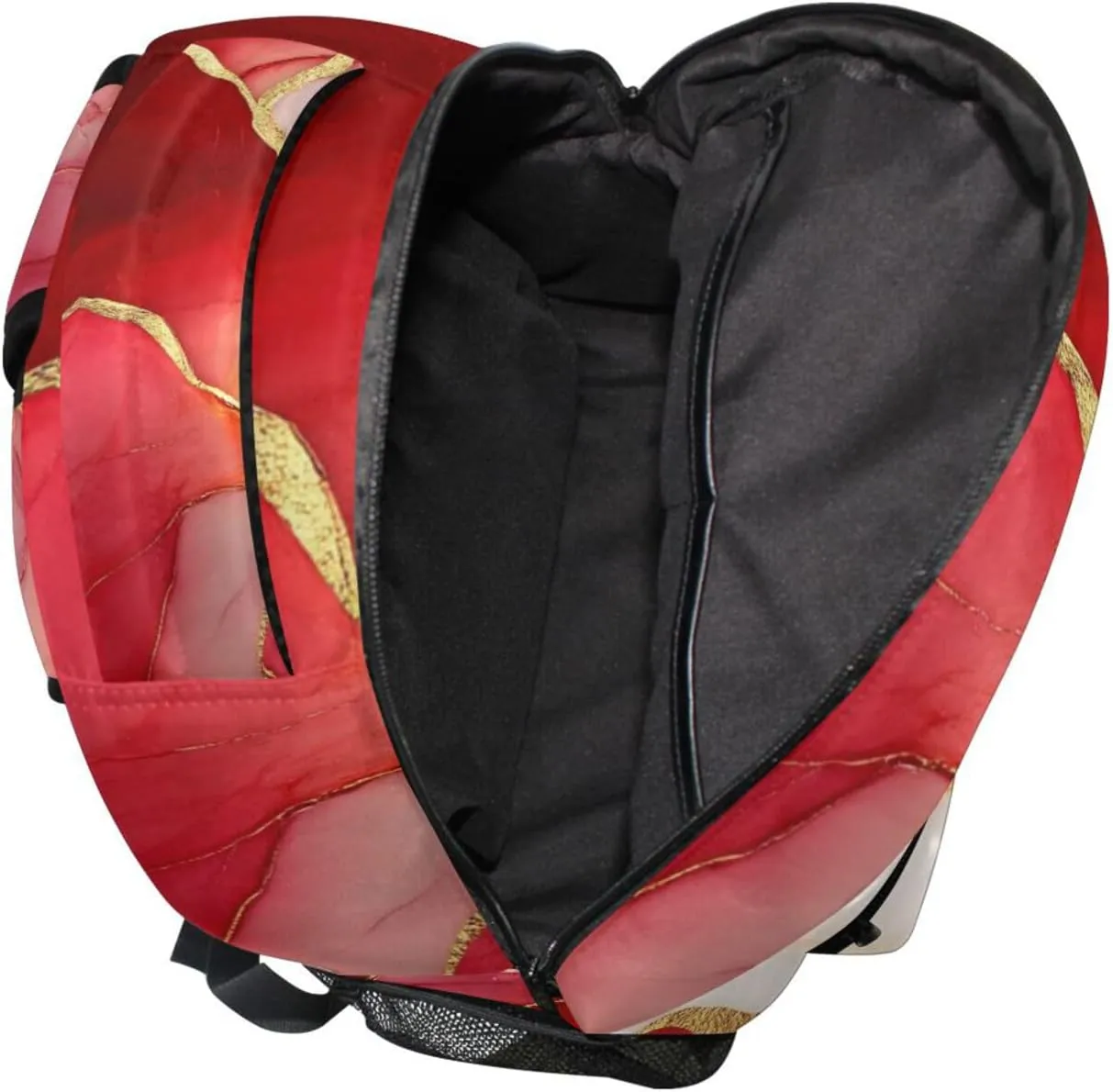 School Backpack for Teens Boys Girls Waterproof School Bag with Chest Strap for Business Work College Travel Trip Marble Red White