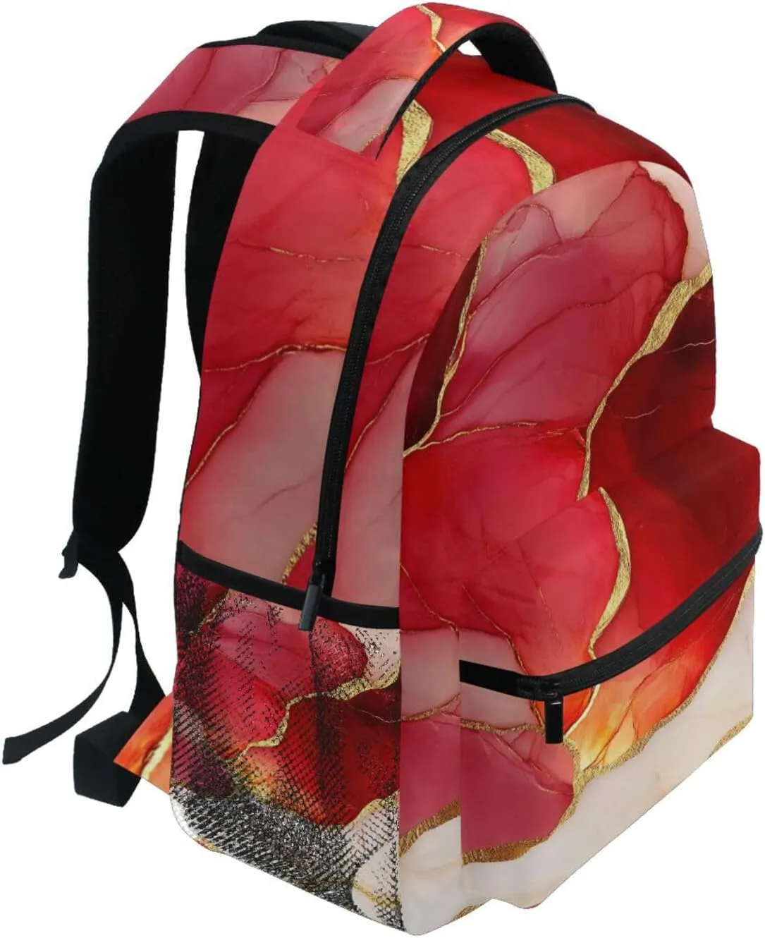 School Backpack for Teens Boys Girls Waterproof School Bag with Chest Strap for Business Work College Travel Trip Marble Red White