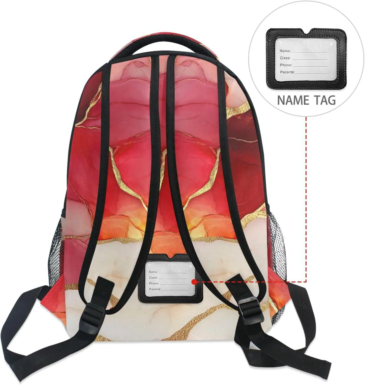 School Backpack for Teens Boys Girls Waterproof School Bag with Chest Strap for Business Work College Travel Trip Marble Red White