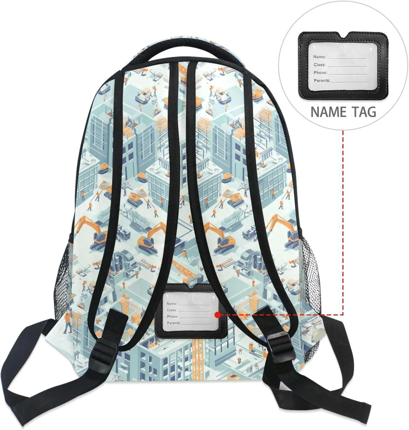 School Backpack for Women Men Waterproof Backpack with Chest Strap for Business Work College Travel Trip Construction Scene Build Tall Buildings Bulldozer