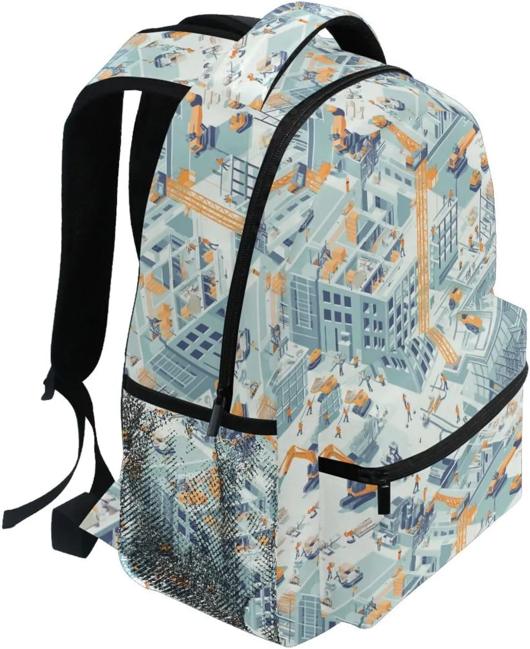 School Backpack for Women Men Waterproof Backpack with Chest Strap for Business Work College Travel Trip Construction Scene Build Tall Buildings Bulldozer