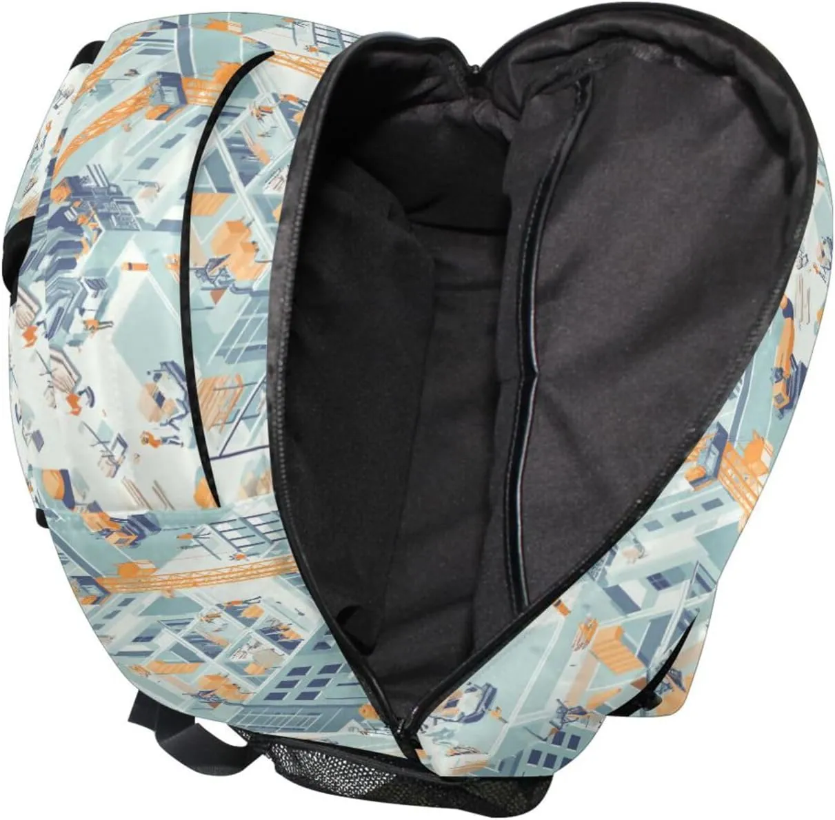 School Backpack for Women Men Waterproof Backpack with Chest Strap for Business Work College Travel Trip Construction Scene Build Tall Buildings Bulldozer