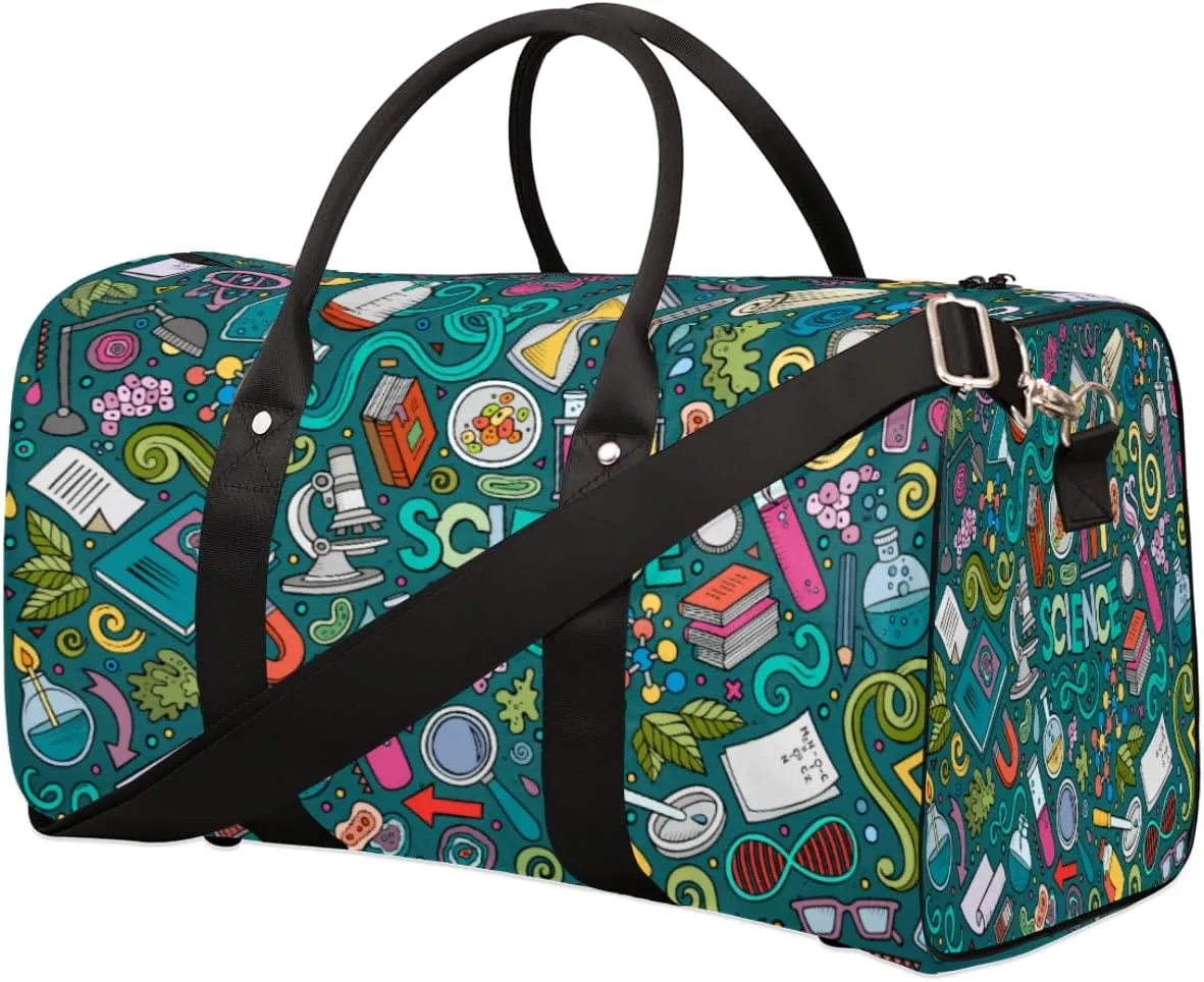 Science Chemistry Travel Duffel Bag for Women Men, Educational Theme Sport Tote Gym Bag Foldable Weekender Overnight Bag Waterproof Carry On Luggage Bag