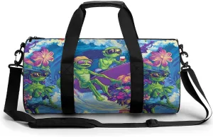 Sea Beach Surfing Aliens Unisex Gym Bag Travel Duffel Bags Overnight Sport Tote with Compartment for Weekender Vacation