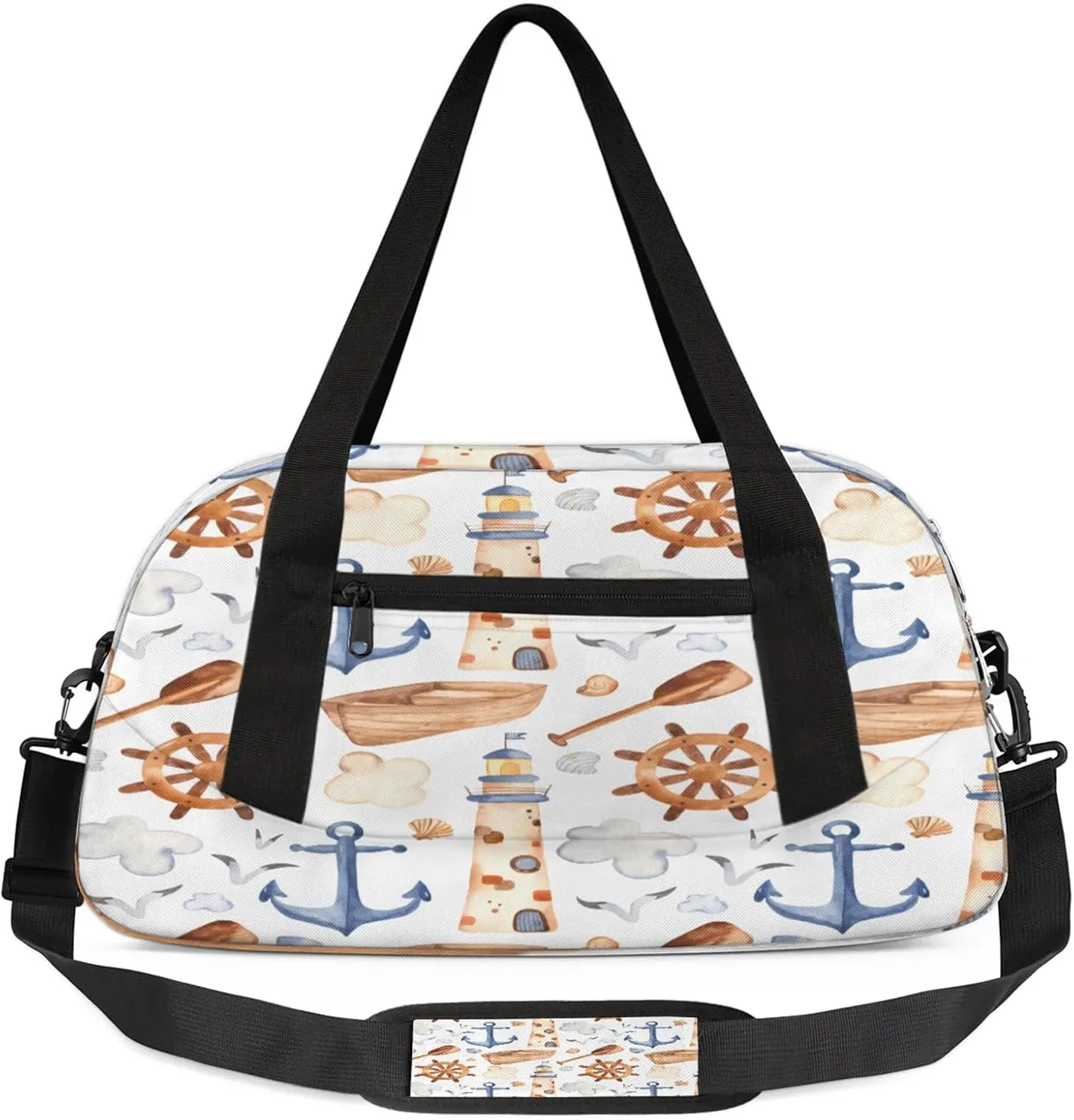 Sea Lighthouse Kids Duffel Bag Lightweight Waterproof Sports Gym Bag with Front Zipper Pocket Foldable Weekender Overnight Bag for School Practice Gymnastic Ballet