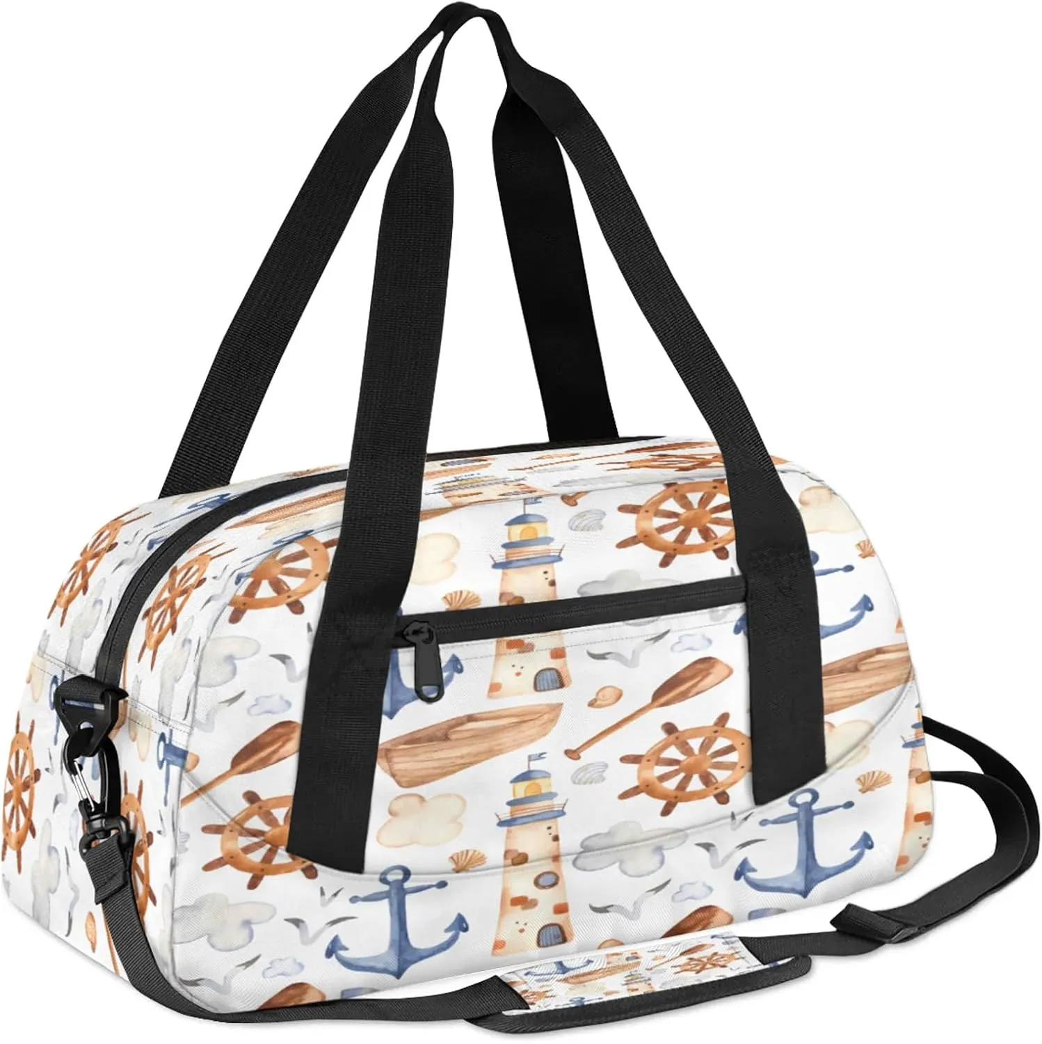 Sea Lighthouse Kids Duffel Bag Lightweight Waterproof Sports Gym Bag with Front Zipper Pocket Foldable Weekender Overnight Bag for School Practice Gymnastic Ballet