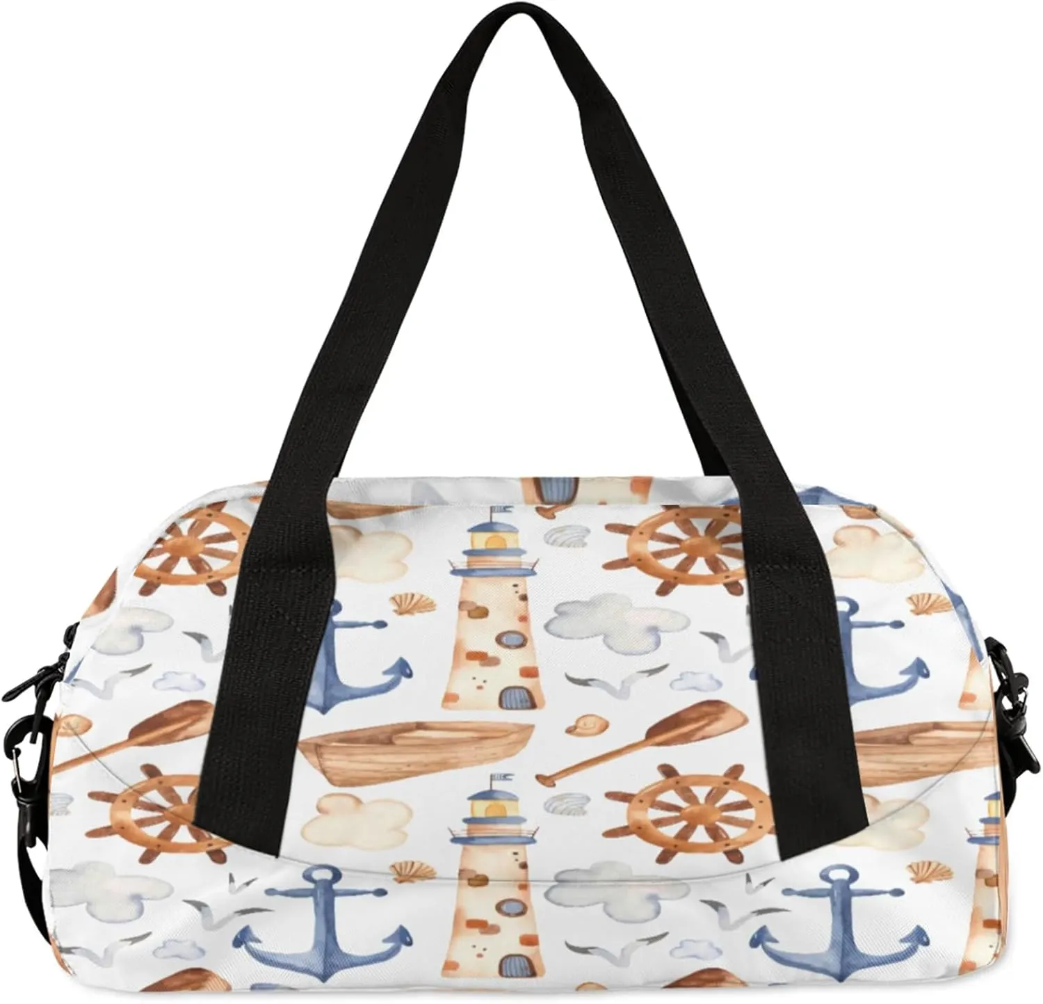 Sea Lighthouse Kids Duffel Bag Lightweight Waterproof Sports Gym Bag with Front Zipper Pocket Foldable Weekender Overnight Bag for School Practice Gymnastic Ballet