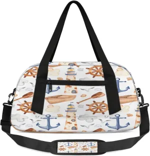 Sea Lighthouse Kids Duffel Bag Lightweight Waterproof Sports Gym Bag with Front Zipper Pocket Foldable Weekender Overnight Bag for School Practice Gymnastic Ballet