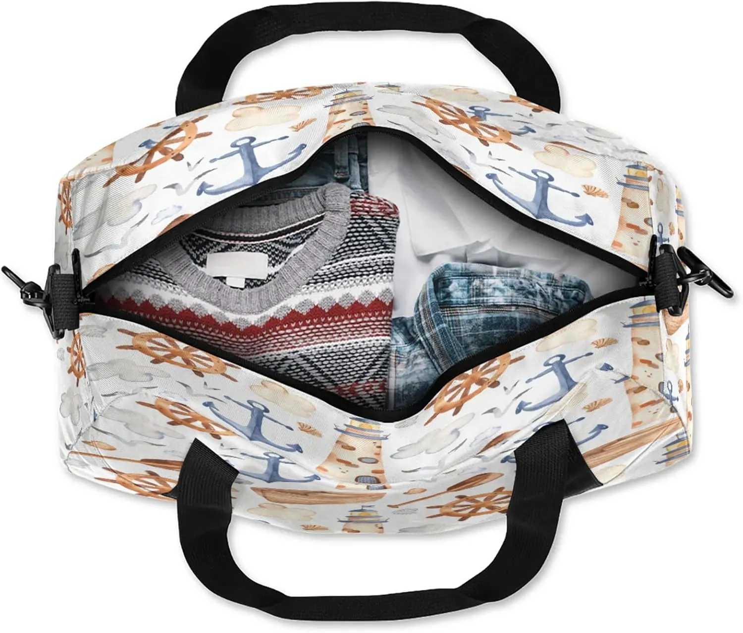 Sea Lighthouse Kids Duffel Bag Lightweight Waterproof Sports Gym Bag with Front Zipper Pocket Foldable Weekender Overnight Bag for School Practice Gymnastic Ballet