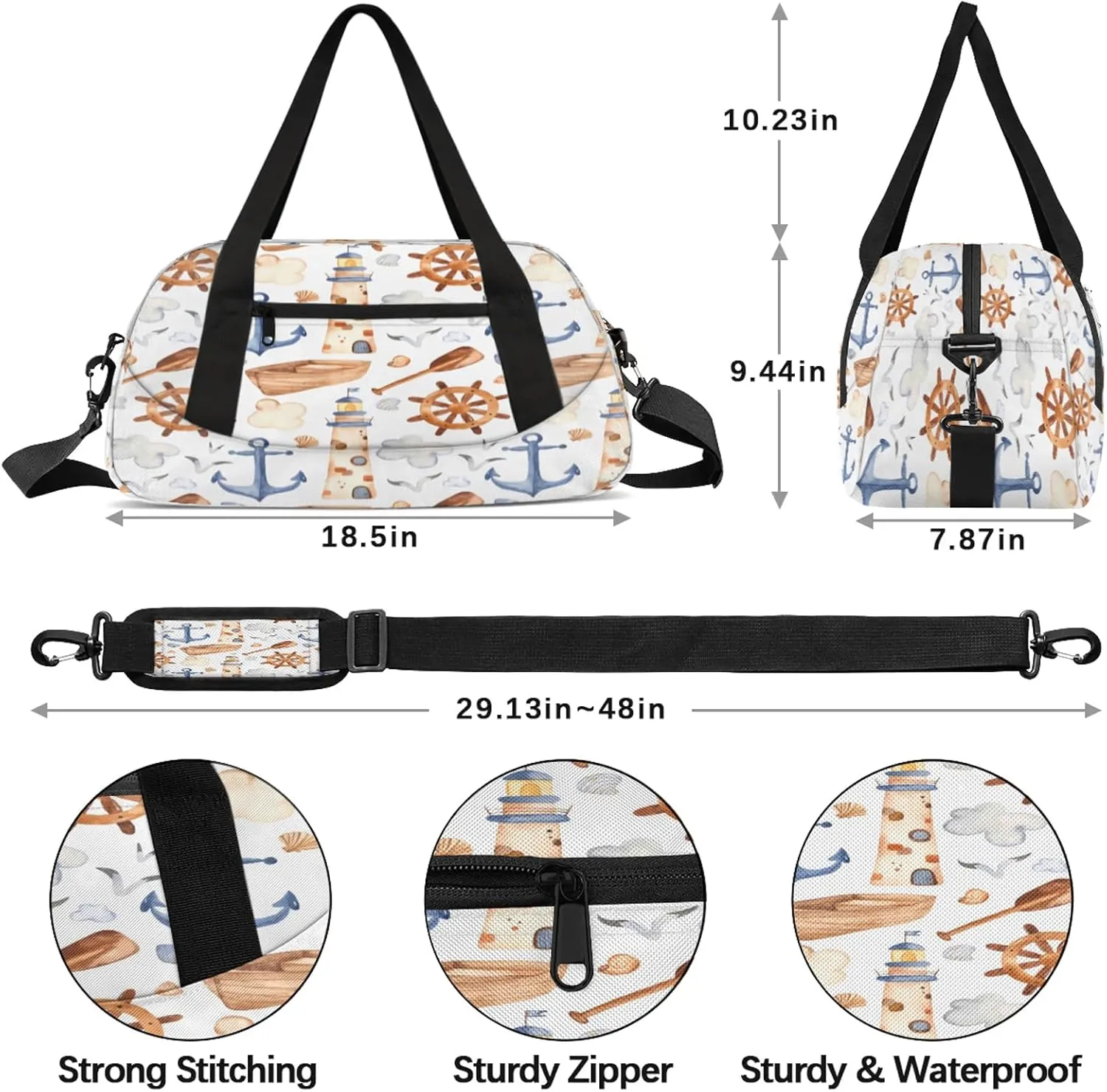 Sea Lighthouse Kids Duffel Bag Lightweight Waterproof Sports Gym Bag with Front Zipper Pocket Foldable Weekender Overnight Bag for School Practice Gymnastic Ballet