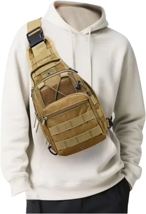 SEAFEW Tactical Chest Pack Backpack, Carry Shoulder Sling Bag for Men, Waterproof Military Cross-body Molle Backpack for Outdoor, Range, Travel, Hiking, Khaki