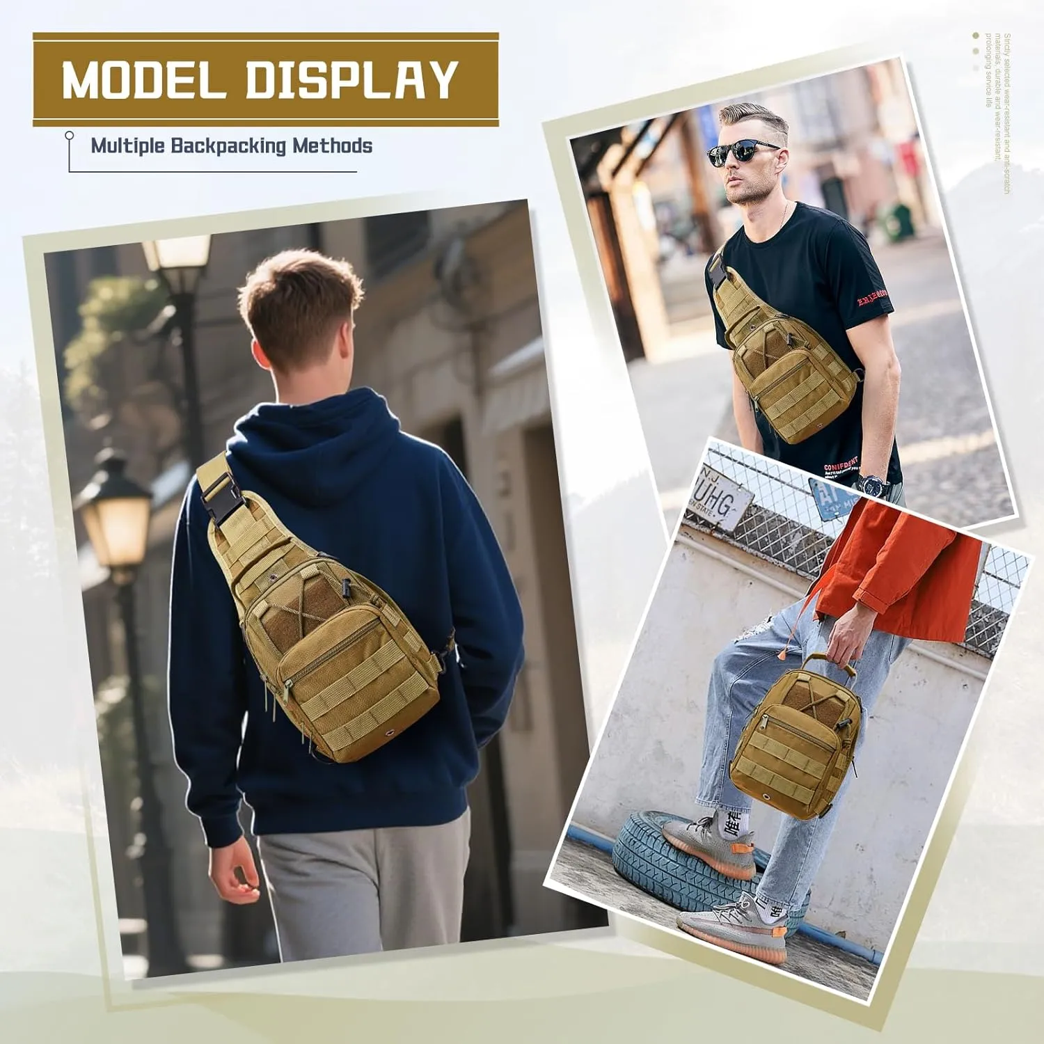 SEAFEW Tactical Chest Pack Backpack, Carry Shoulder Sling Bag for Men, Waterproof Military Cross-body Molle Backpack for Outdoor, Range, Travel, Hiking, Khaki