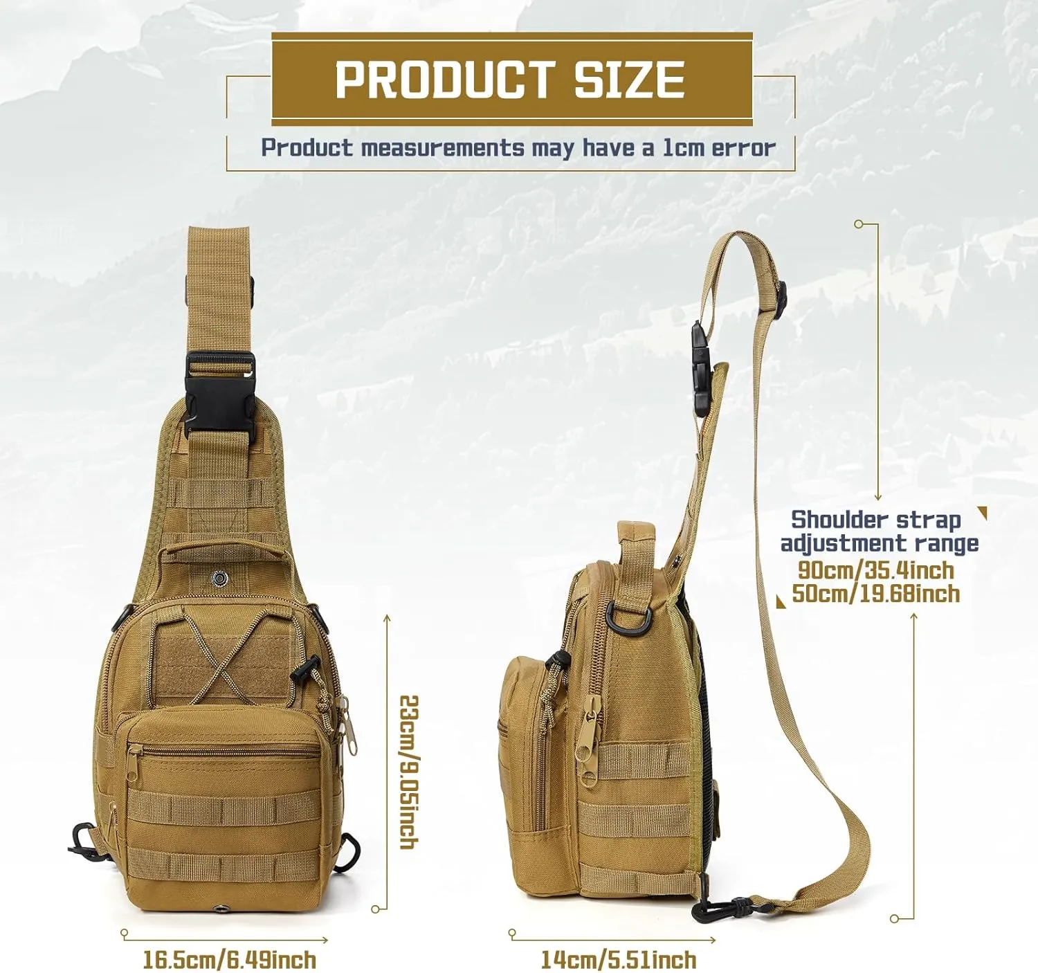 SEAFEW Tactical Chest Pack Backpack, Carry Shoulder Sling Bag for Men, Waterproof Military Cross-body Molle Backpack for Outdoor, Range, Travel, Hiking, Khaki