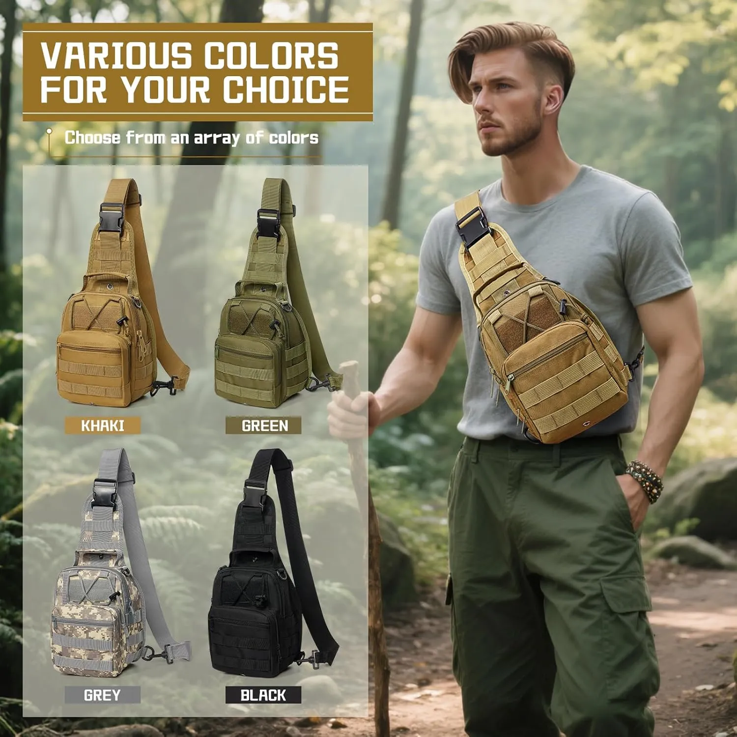 SEAFEW Tactical Chest Pack Backpack, Carry Shoulder Sling Bag for Men, Waterproof Military Cross-body Molle Backpack for Outdoor, Range, Travel, Hiking, Khaki