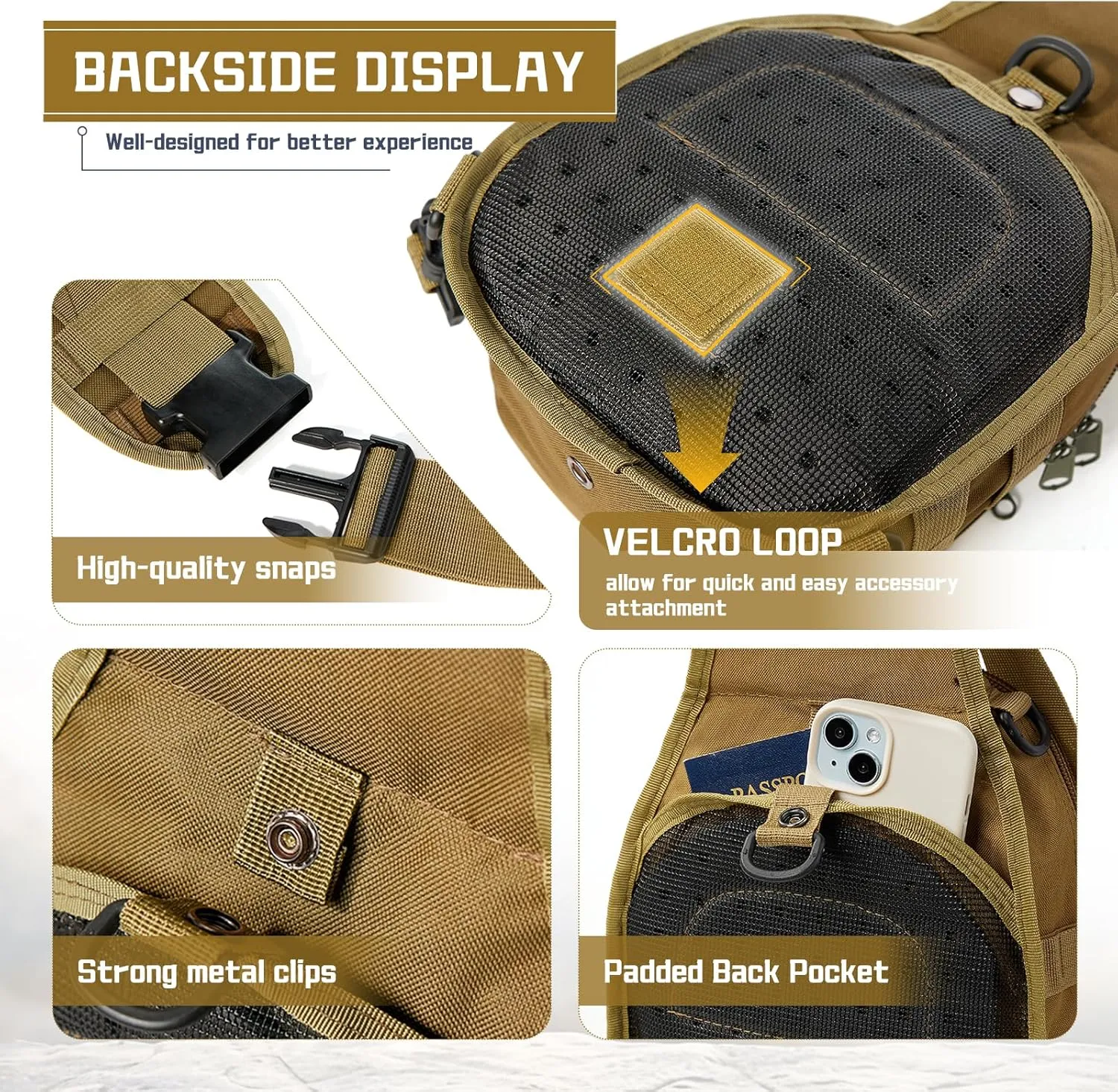 SEAFEW Tactical Chest Pack Backpack, Carry Shoulder Sling Bag for Men, Waterproof Military Cross-body Molle Backpack for Outdoor, Range, Travel, Hiking, Khaki