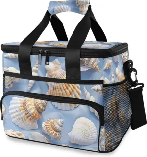 Seashell Blue Beach Cooler Bag Insulated Cooler Soft Sided Cooler 24 Can Portable Picnic Bag Large Leakproof Lunch Bag Box for Beach Grocery Camping Travel Car Men Women