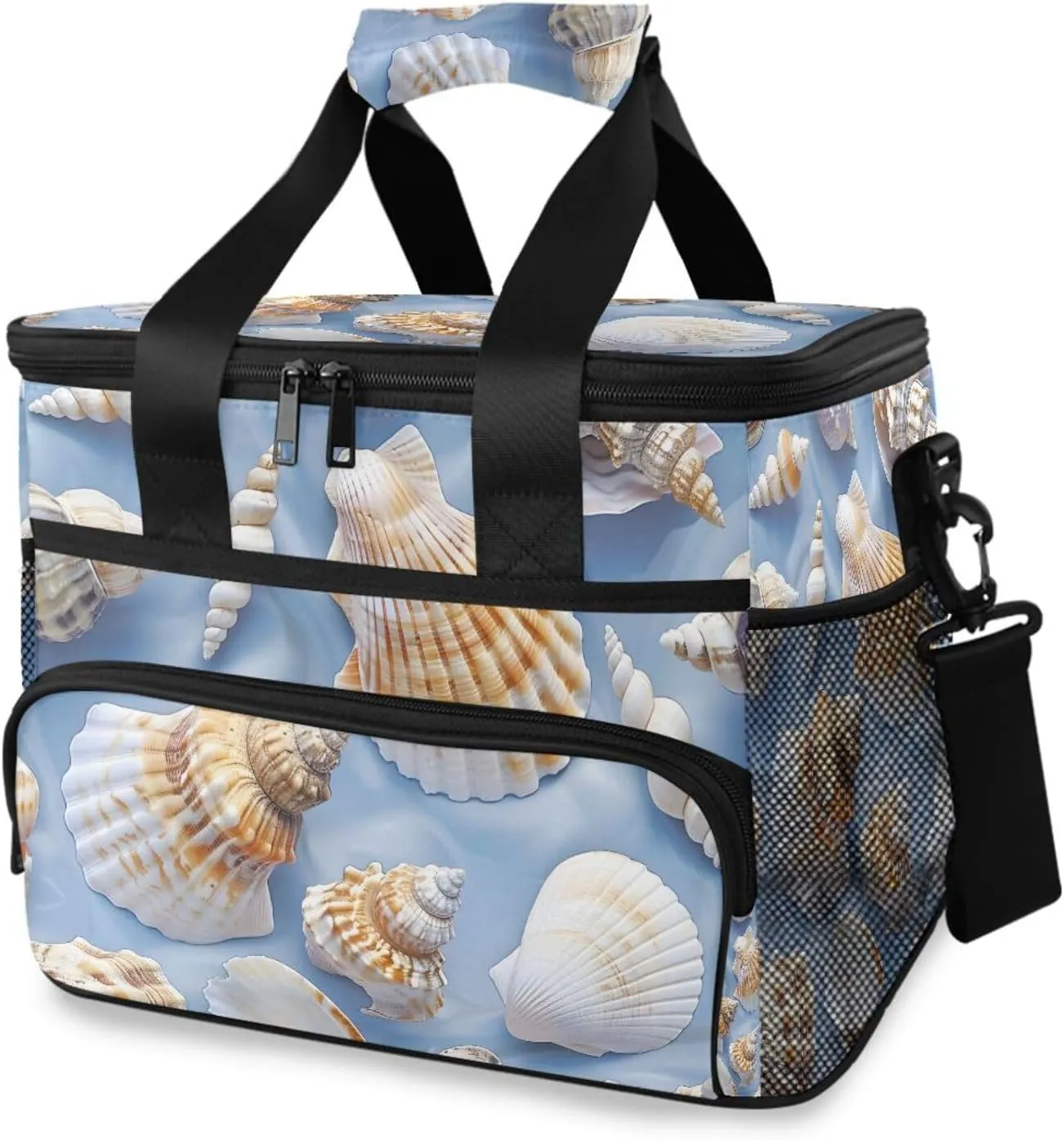Seashell Blue Beach Cooler Bag Insulated Cooler Soft Sided Cooler 24 Can Portable Picnic Bag Large Leakproof Lunch Bag Box for Beach Grocery Camping Travel Car Men Women