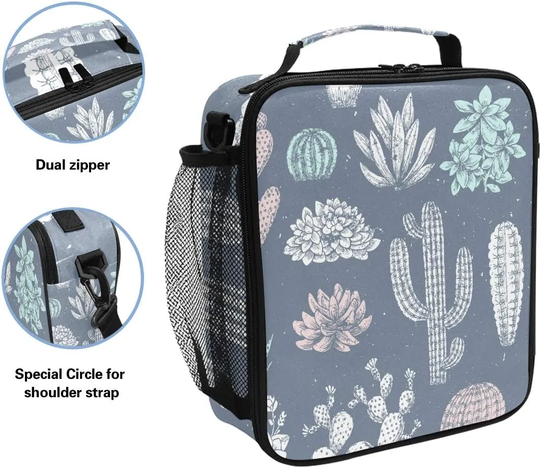 senya Insulated Lunch Box Succulent With Cactus Large Lunch Bag Warmer Cooler Meal Prep Lunch Tote with Shoulder Strap for Women Boys Girls