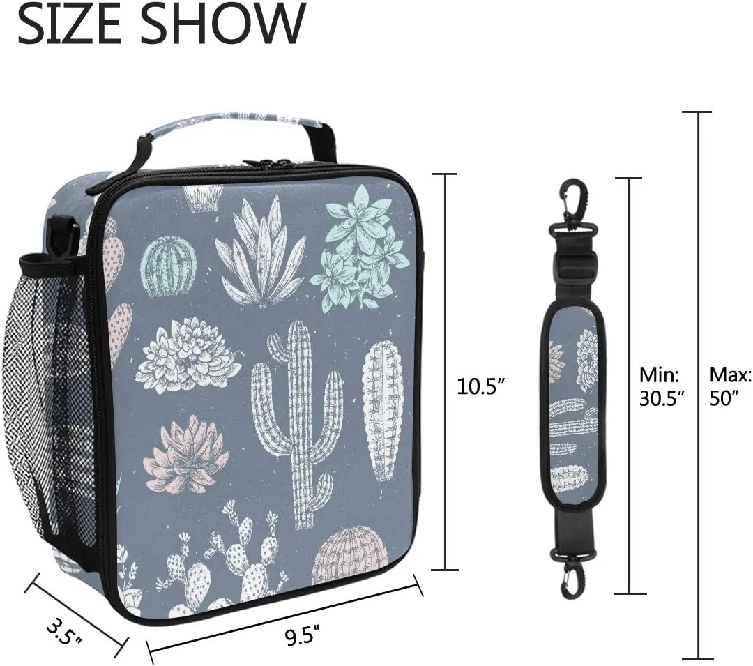 senya Insulated Lunch Box Succulent With Cactus Large Lunch Bag Warmer Cooler Meal Prep Lunch Tote with Shoulder Strap for Women Boys Girls