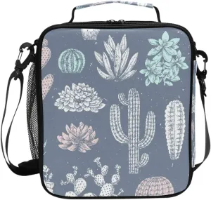 senya Insulated Lunch Box Succulent With Cactus Large Lunch Bag Warmer Cooler Meal Prep Lunch Tote with Shoulder Strap for Women Boys Girls