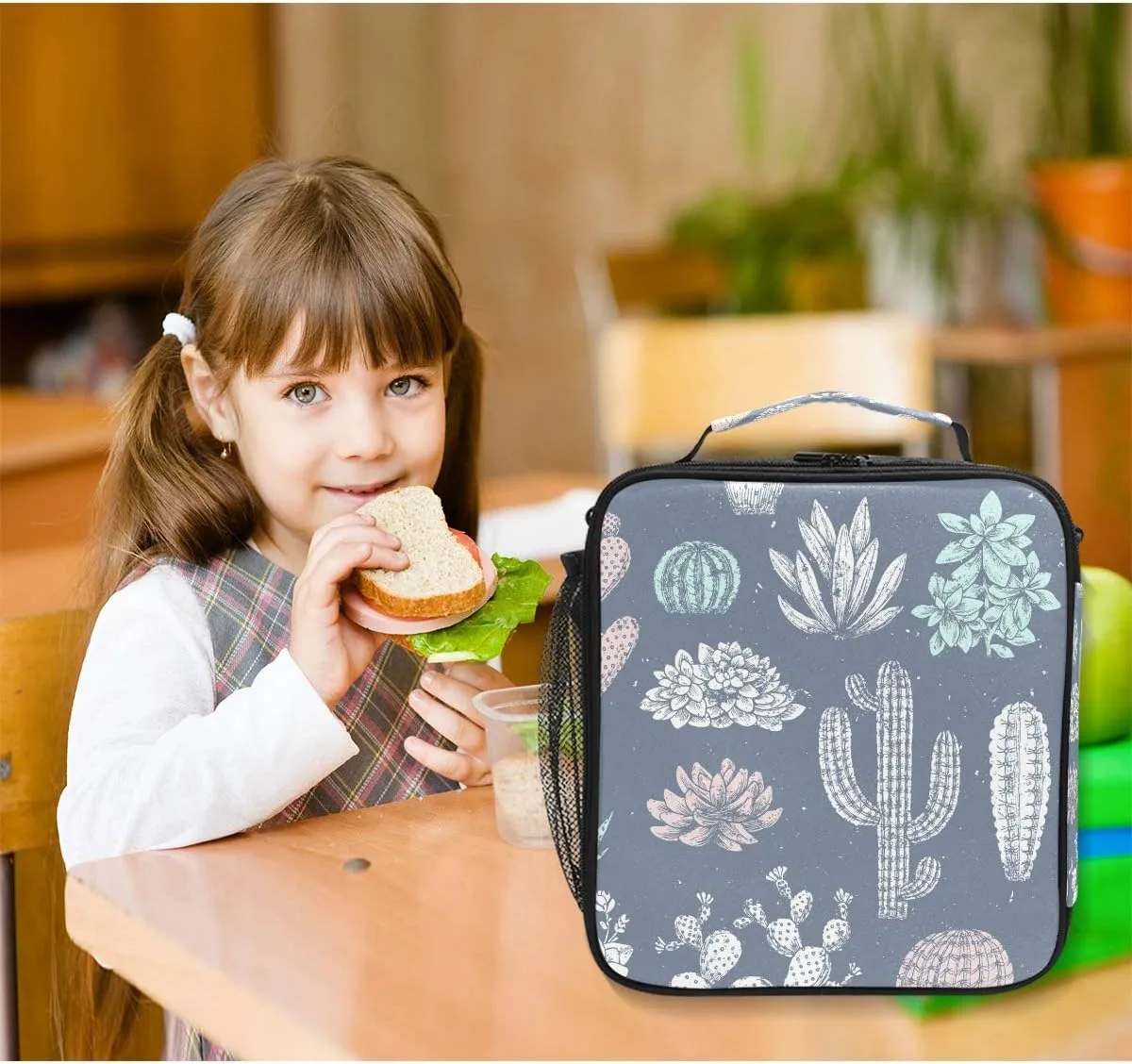 senya Insulated Lunch Box Succulent With Cactus Large Lunch Bag Warmer Cooler Meal Prep Lunch Tote with Shoulder Strap for Women Boys Girls
