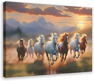 Seven Lucky Running Wild Horses Wall Art Animal Poster 1 Canvas Poster Wall Art Decor Print Picture Paintings for Living Room Bedroom Decoration Frame-style Frame-style12x18inch(30x45cm)