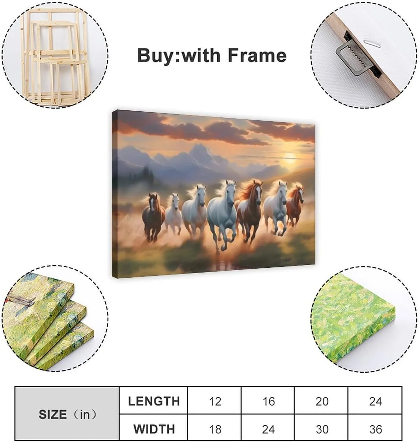 Seven Lucky Running Wild Horses Wall Art Animal Poster 1 Canvas Poster Wall Art Decor Print Picture Paintings for Living Room Bedroom Decoration Frame-style Frame-style12x18inch(30x45cm)