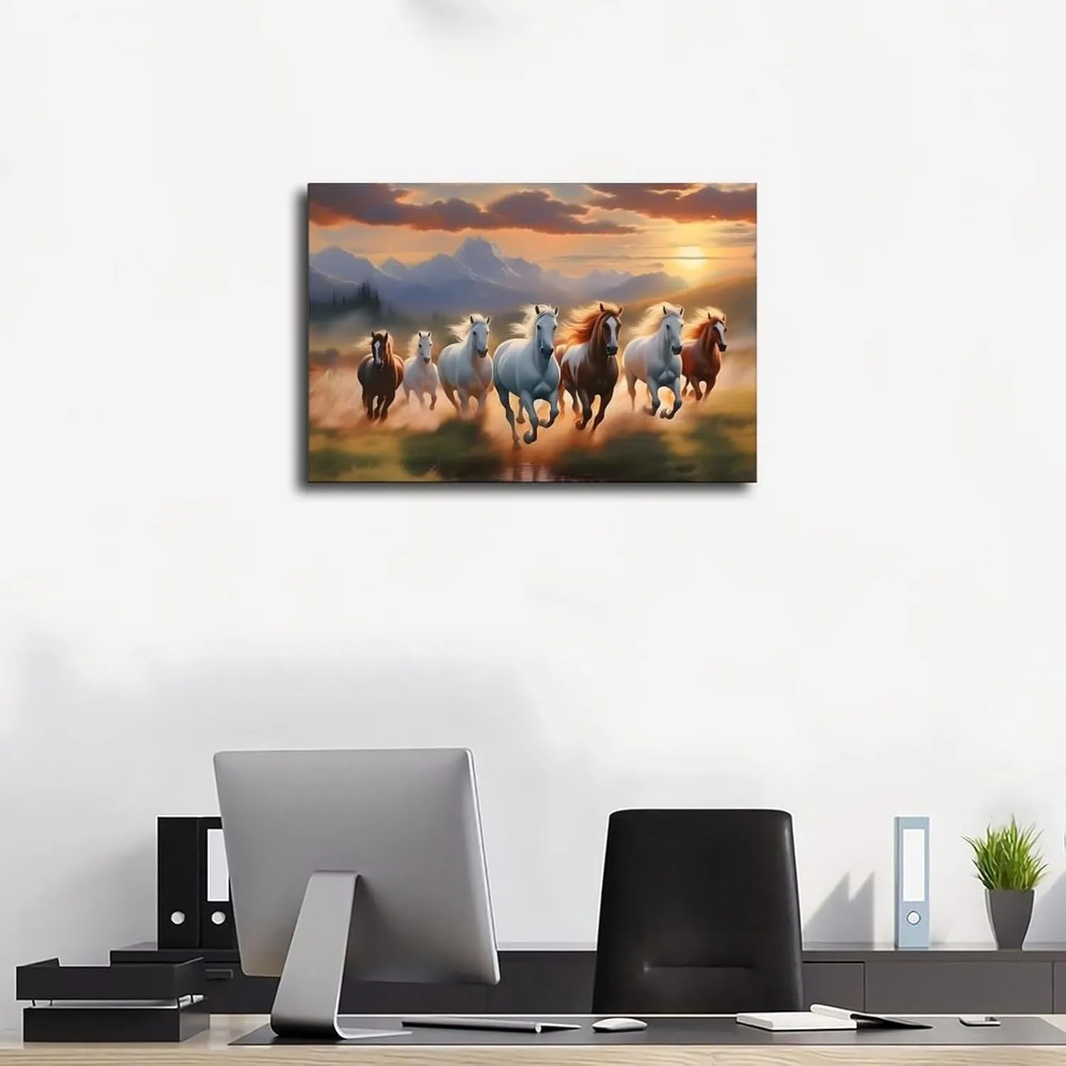 Seven Lucky Running Wild Horses Wall Art Animal Poster 1 Canvas Poster Wall Art Decor Print Picture Paintings for Living Room Bedroom Decoration Frame-style Frame-style12x18inch(30x45cm)
