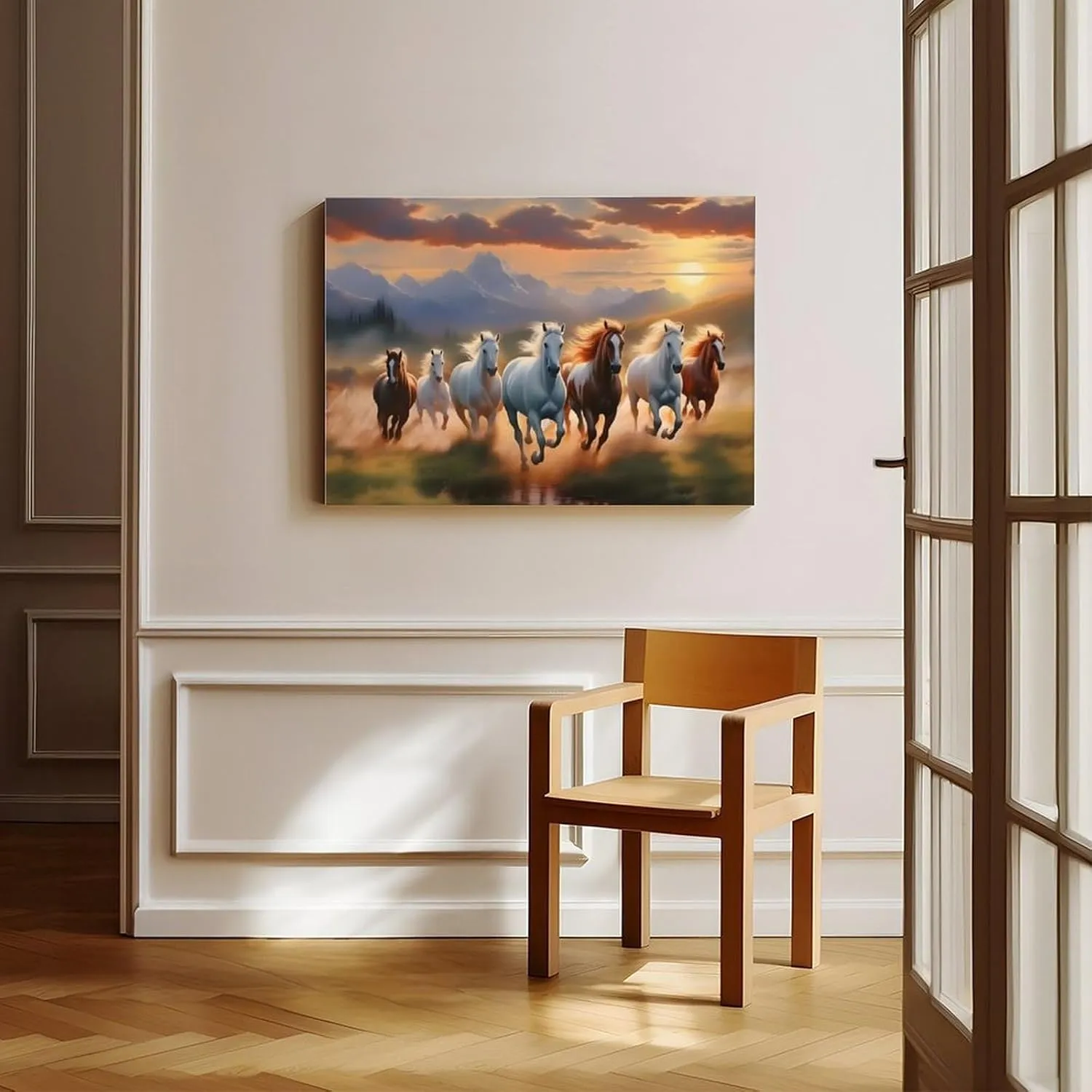 Seven Lucky Running Wild Horses Wall Art Animal Poster 1 Canvas Poster Wall Art Decor Print Picture Paintings for Living Room Bedroom Decoration Frame-style Frame-style12x18inch(30x45cm)