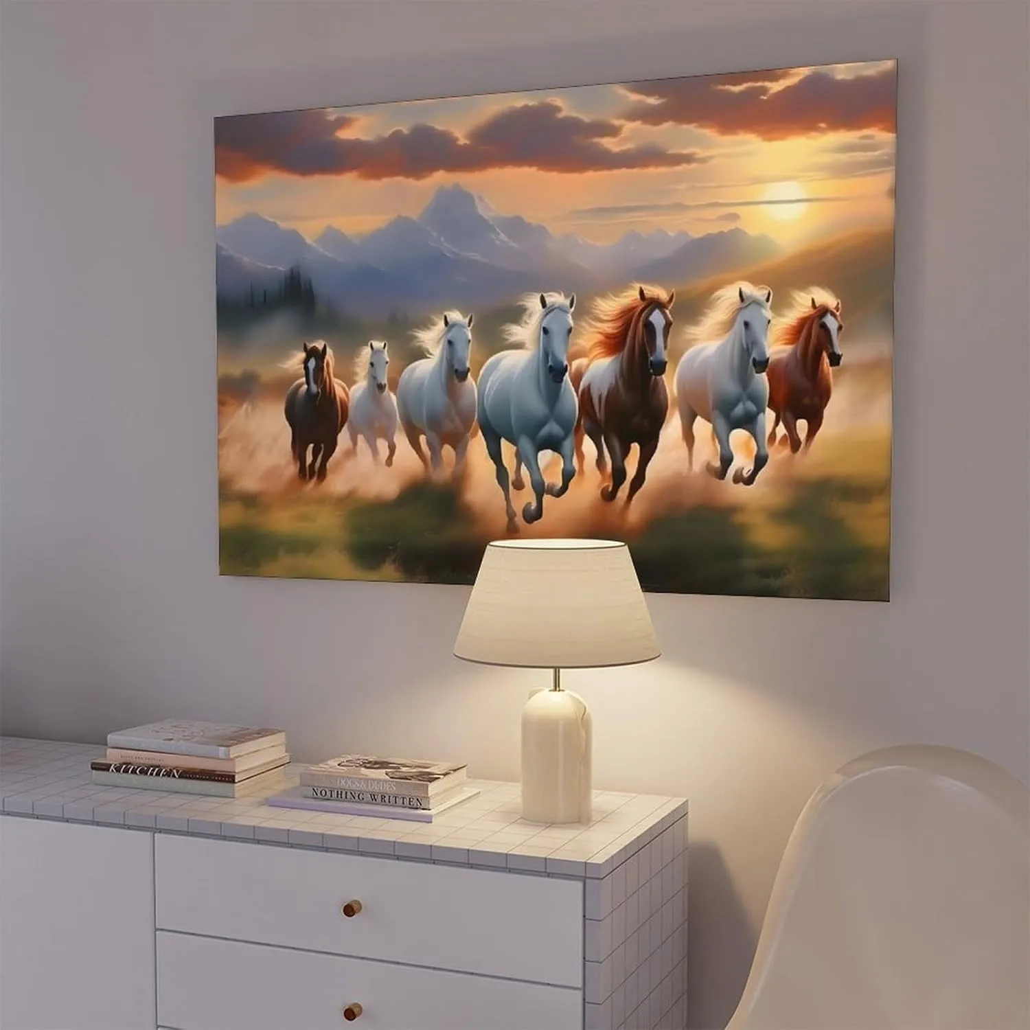 Seven Lucky Running Wild Horses Wall Art Animal Poster 1 Canvas Poster Wall Art Decor Print Picture Paintings for Living Room Bedroom Decoration Frame-style Frame-style12x18inch(30x45cm)