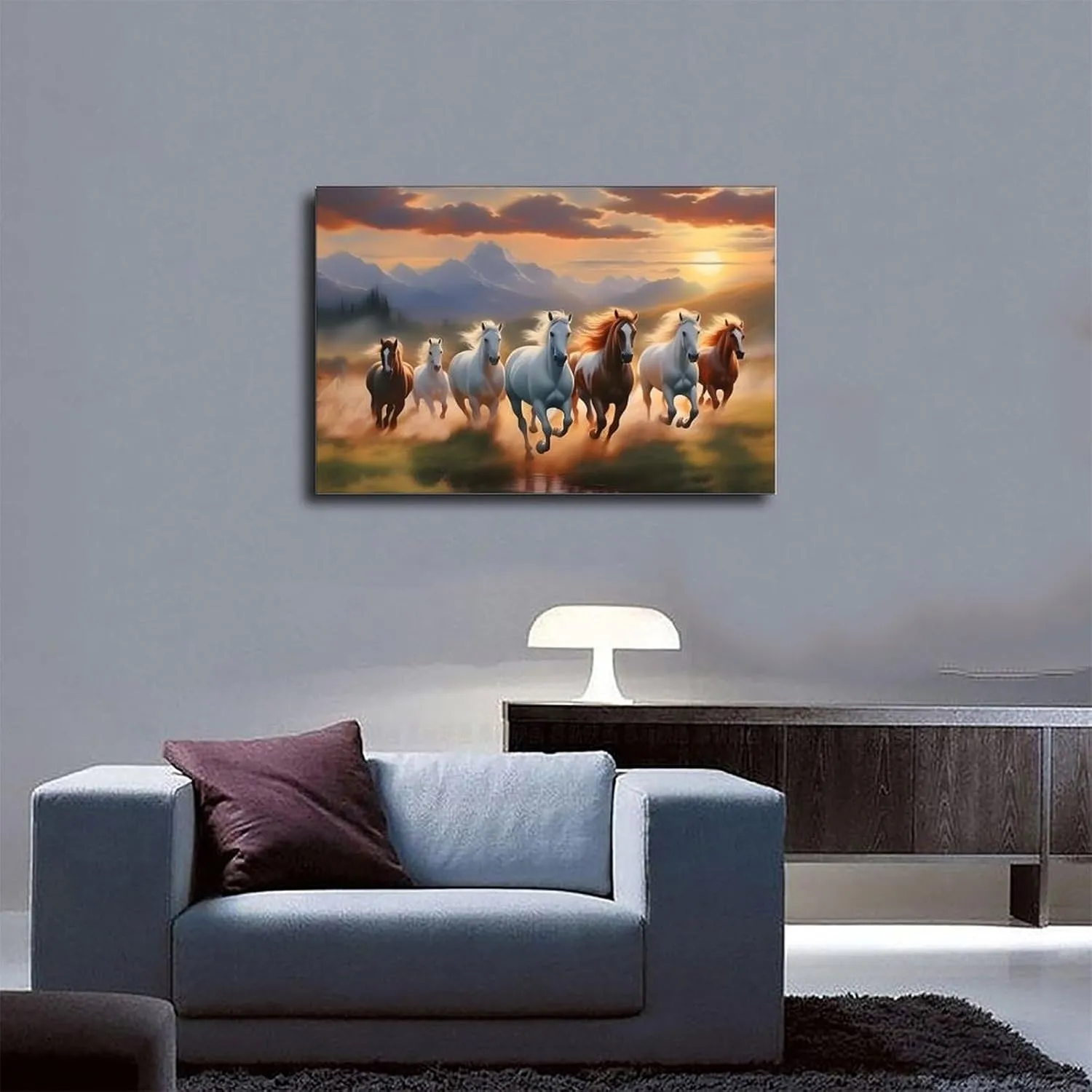Seven Lucky Running Wild Horses Wall Art Animal Poster 1 Canvas Poster Wall Art Decor Print Picture Paintings for Living Room Bedroom Decoration Frame-style Frame-style12x18inch(30x45cm)