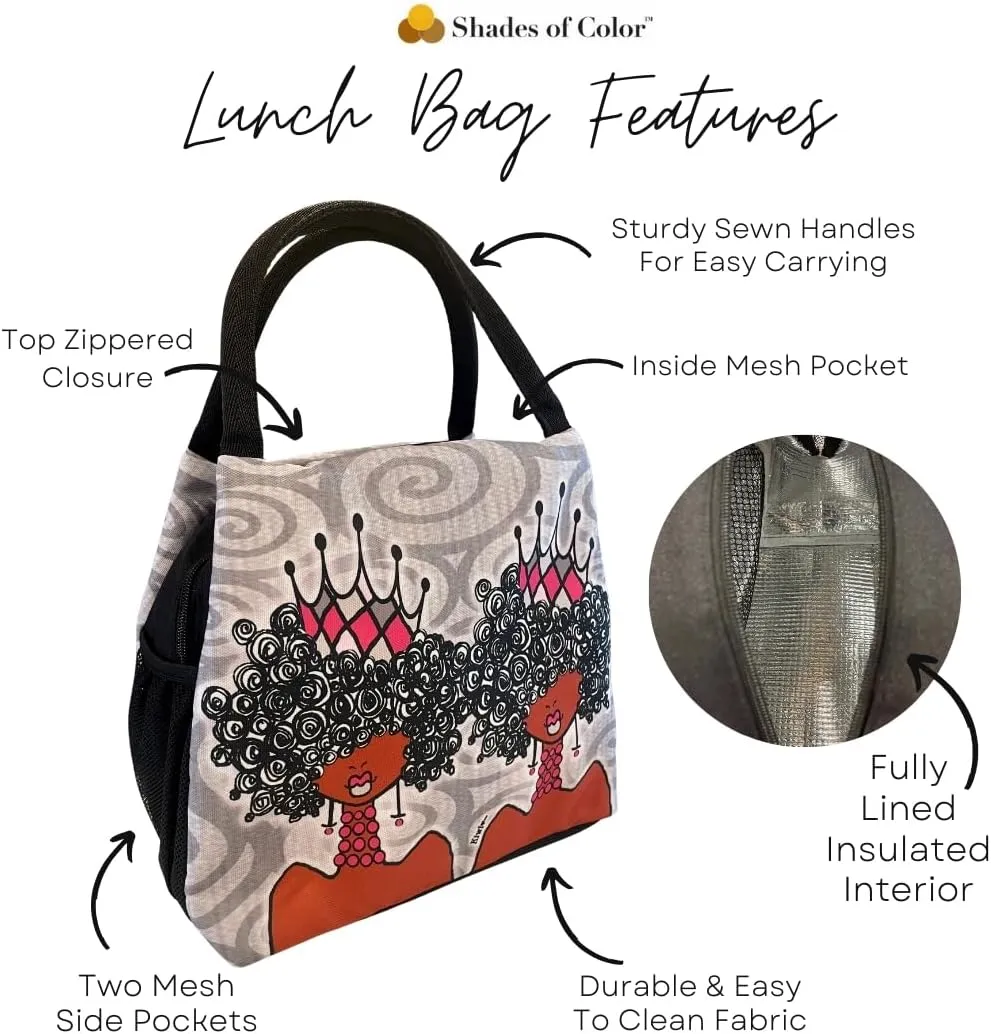 Shades of Color African American Lunch Bag, Reusable, Insulated, with Shoulder Strap, for Hiking, Picnic, Beach, Office—Perfect Gift for Black Women