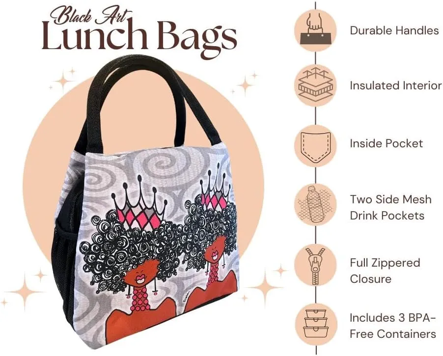 Shades of Color African American Lunch Bag, Reusable, Insulated, with Shoulder Strap, for Hiking, Picnic, Beach, Office—Perfect Gift for Black Women