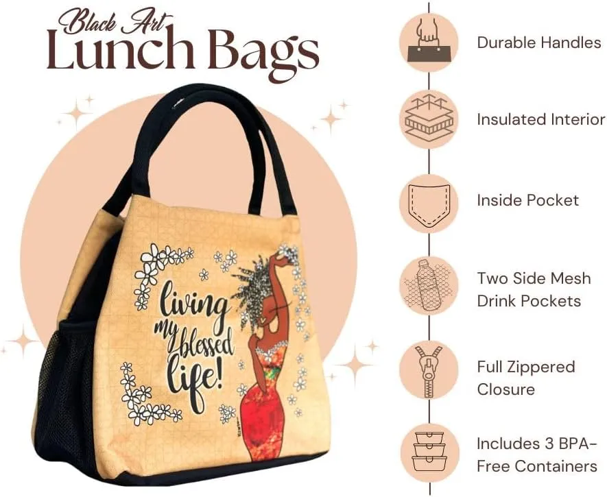 Shades of Color African American Lunch Bag, Reusable, Insulated, with Shoulder Strap, for Hiking, Picnic, Beach, Office—Perfect Gift for Black Women