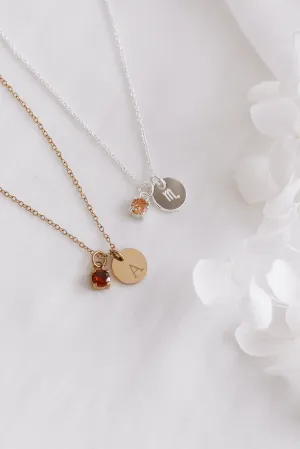 Sienna - Stainless Steel Engraved Birthstone Necklace