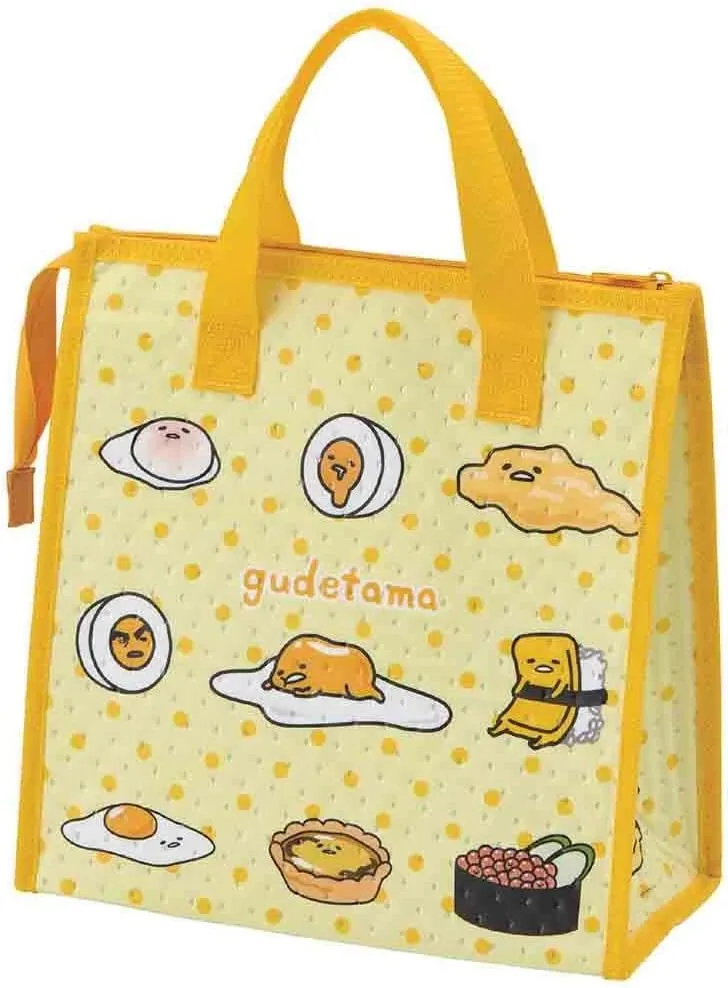 Skater Sanrio Gudetama Insulated Lunch Bag Japan Thermal Tote - Zipper Closure & Carry Handles - Keeps Food Hot or Cold - Foldable & Reusable - Authentic Licensed Sanrio Product