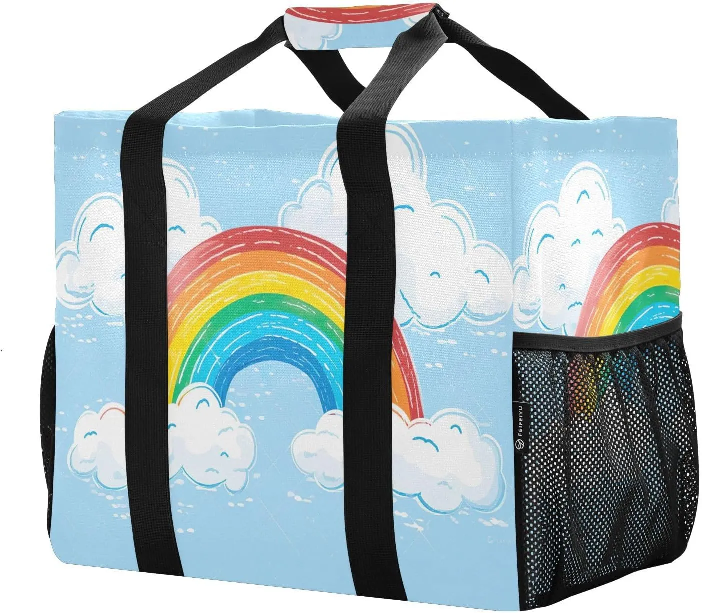 Sketch Rainbow Foldable Travel Duffel Bag for Men Women Waterproof Weekender Overnight Carry On Tote Bag with Comfortable Handle Hospital Bag for Airplane Business Trips Sport Hospital