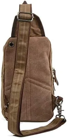 Sling Bag Chest Shoulder Backpack Fanny Pack Waterproof Canvas Waxed Crossbody Bags for Men (Khaki, One_Size)