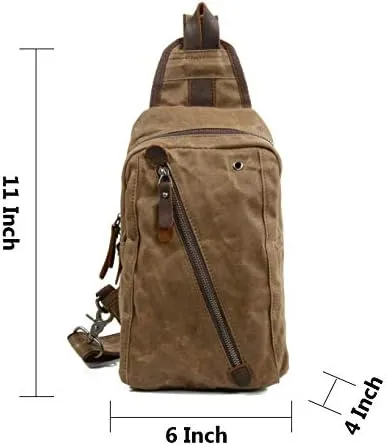 Sling Bag Chest Shoulder Backpack Fanny Pack Waterproof Canvas Waxed Crossbody Bags for Men (Khaki, One_Size)